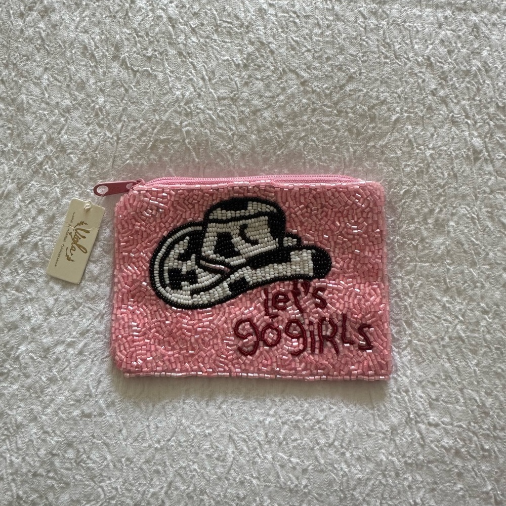 Pink Beaded Pouch with Cowboy Hat Design